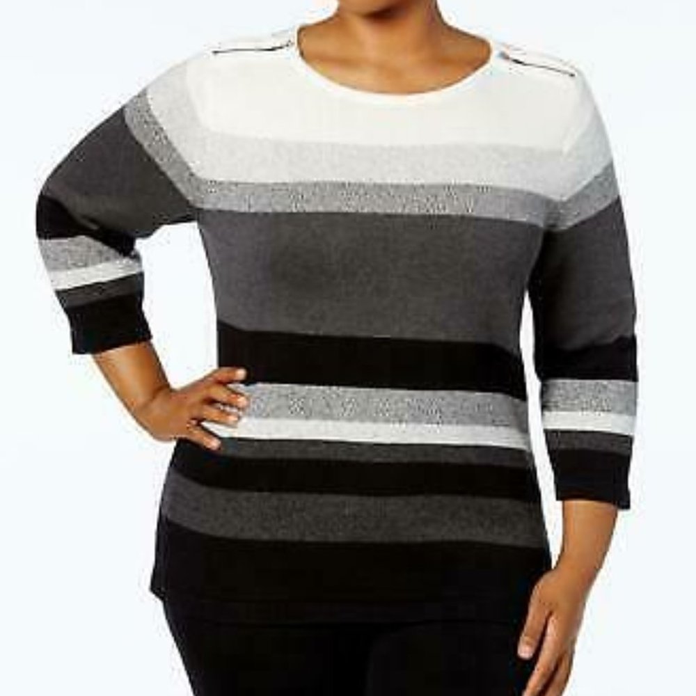 Karen Scott  Striped Zip-Shoulder sweater Sz 1X
